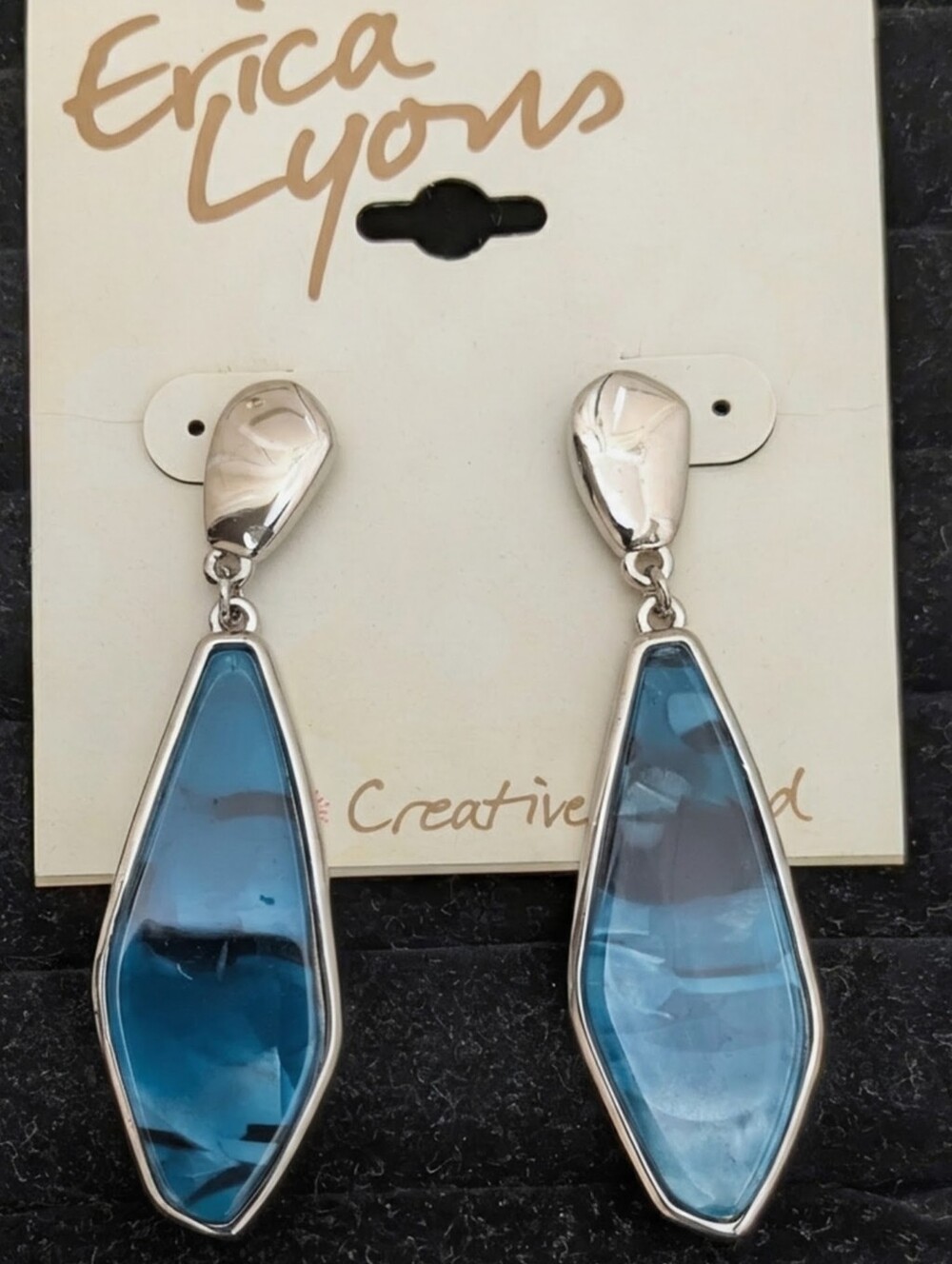 Erica Lyons Teal-Blue Faceted Drop Dangle Earrings